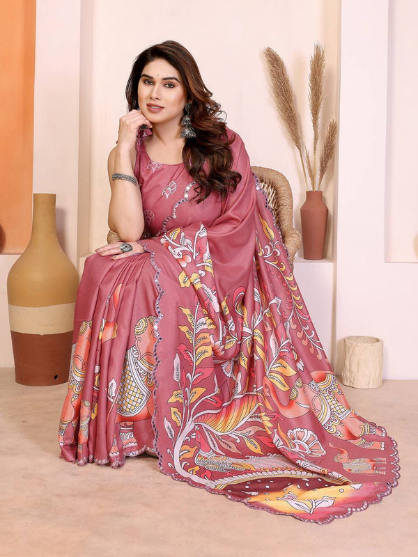 Royal Deep Kalamkari Art Silk Saree for Festivals