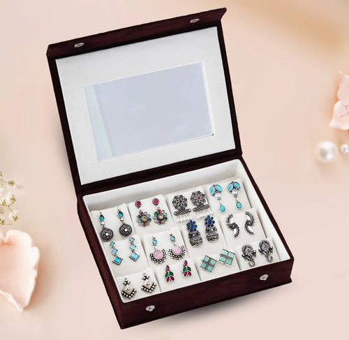 Blushing Mirror Box - 12 Oxidised Multicolor Earrings Set with Sandesh Patra