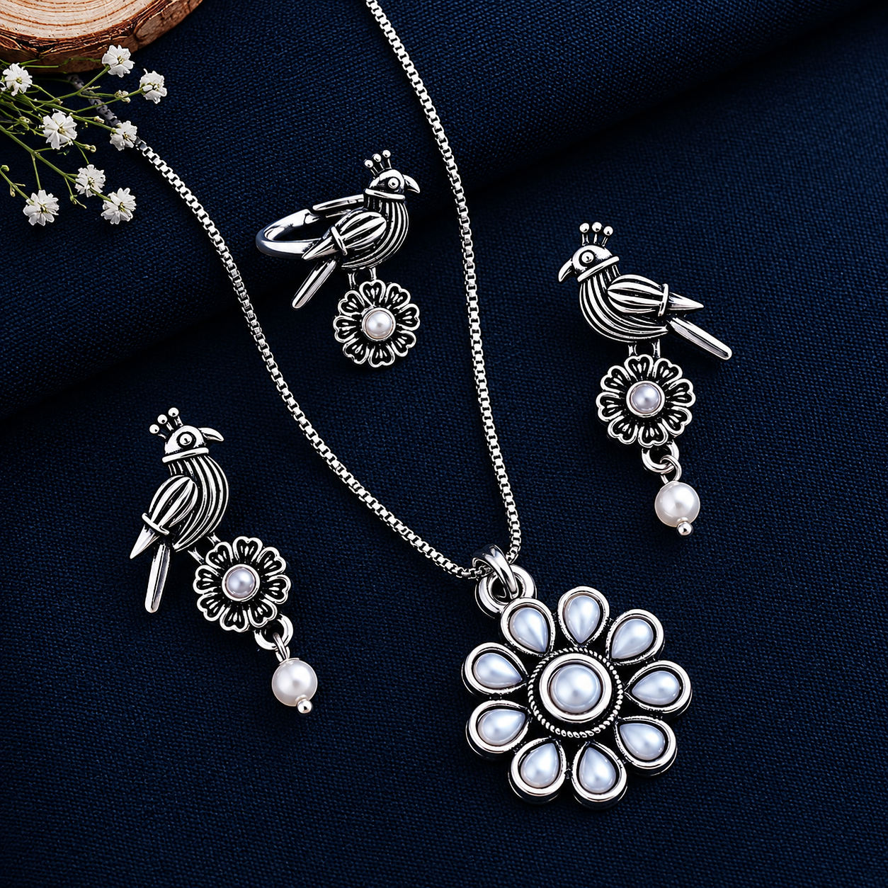 Exclusive Jewelry Box of 3 Matching Sets - Earrings, Necklace and Rings