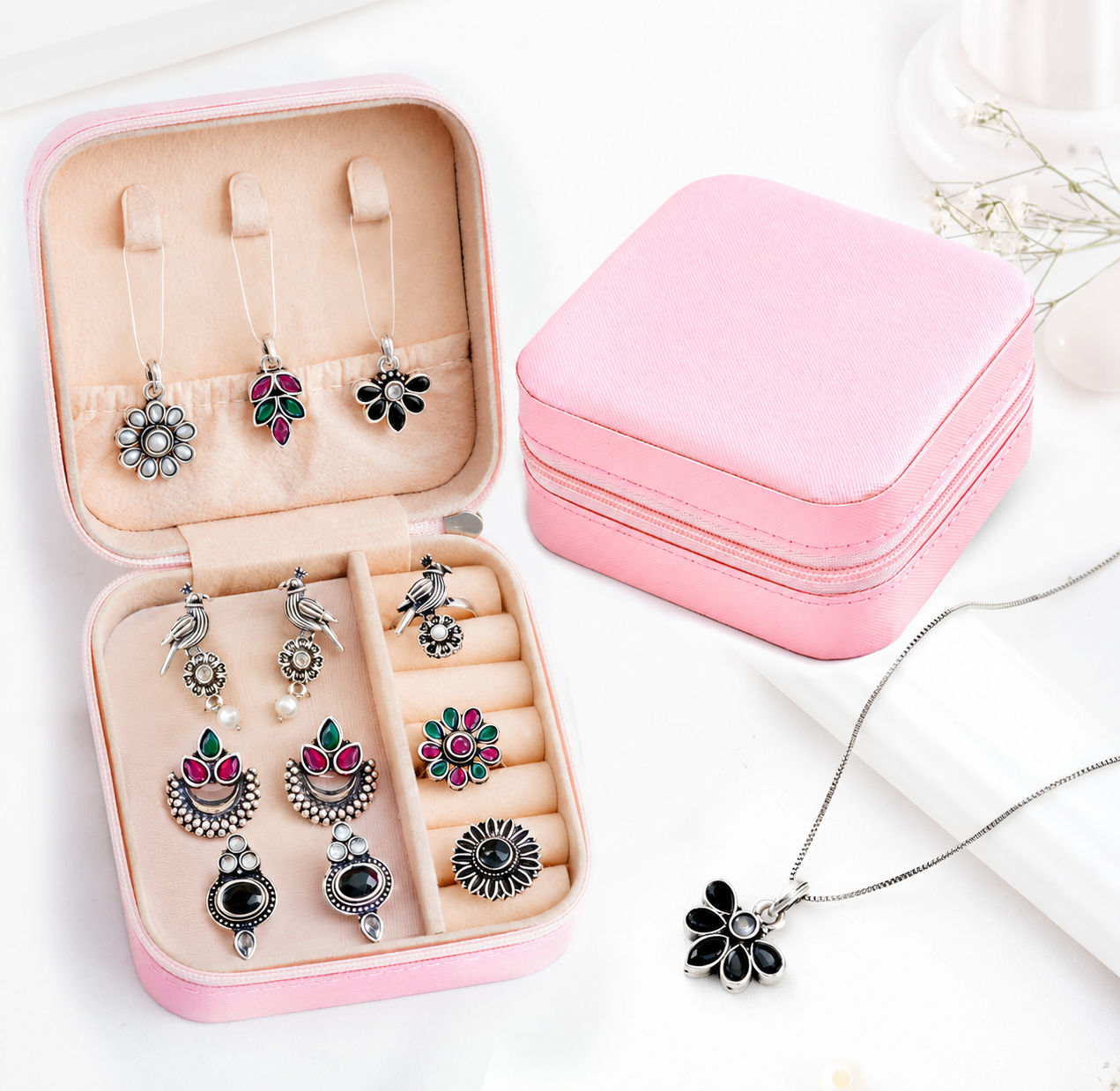 Exclusive Jewelry Box of 3 Matching Sets - Earrings, Necklace and Rings