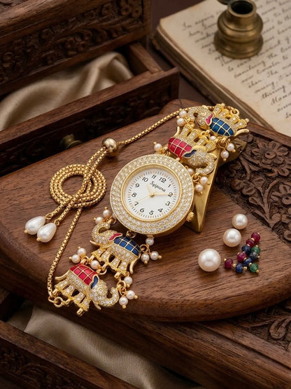 Gajraj Heritage Meenakari Watch - Handcrafted Elephant Motif Royal Bracelet Watch | Kashmiri Watch