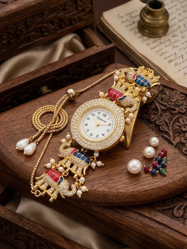 Gajraj Heritage Meenakari Watch - Handcrafted Elephant Motif Royal Bracelet Watch | Kashmiri Watch